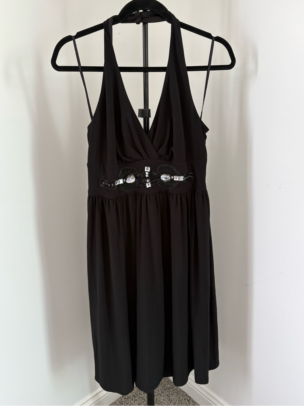 Nine West Black Halter Top Cocktail Dress with Beaded Waist